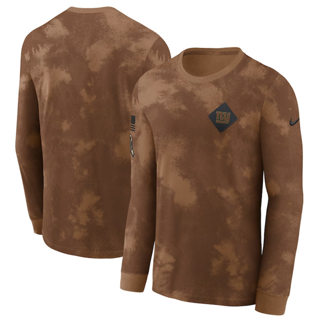 Men's New York Giants Brown 2023 Salute To Service Long Sleeve T-Shirt - Click Image to Close